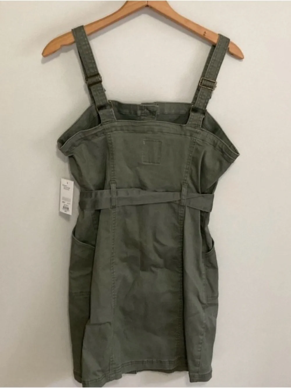 NWT Olive Green Button-Front Tie-Waist Mini Dress, Size Large, SO